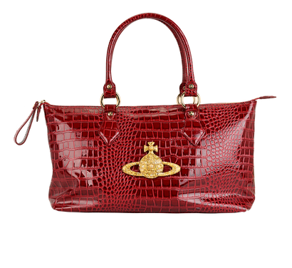 East West Croc Effect Shoulder Bag, &pound;150, Handbags, Red, Leather, Front view